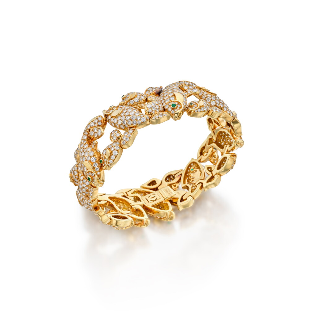 View full screen - View 1 of Lot 44. Gold, Diamond and Emerald Bracelet, France.