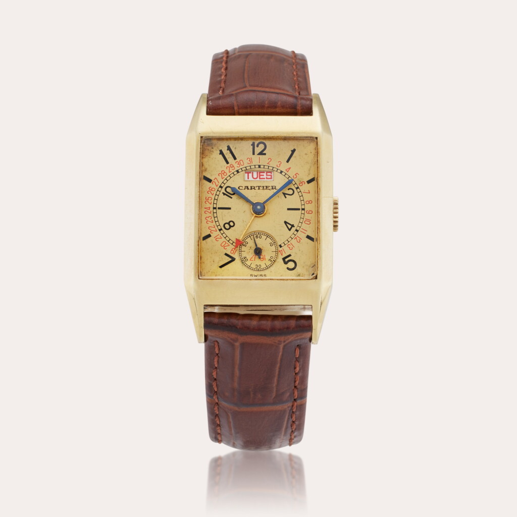 View full screen - View 1 of Lot 35. A yellow gold calendar wristwatch with day and date, Gifted to Joe DiMaggio, Circa 1940.