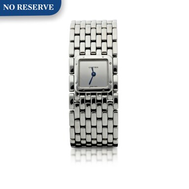 View full screen - View 1 of Lot 214. REFERENCE 2420 PANTHERE RUBAN A STAINLESS STEEL SQUARE BRACELET WATCH, CIRCA 1995.