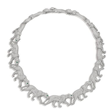 View full screen - View 1 of Lot 1255. EMERALD AND DIAMOND ‘PANTHÈRE’ NECKLACE | 卡地亞 | 祖母綠 配 鑽石 ‘PANTHÈRE’ 項鏈.