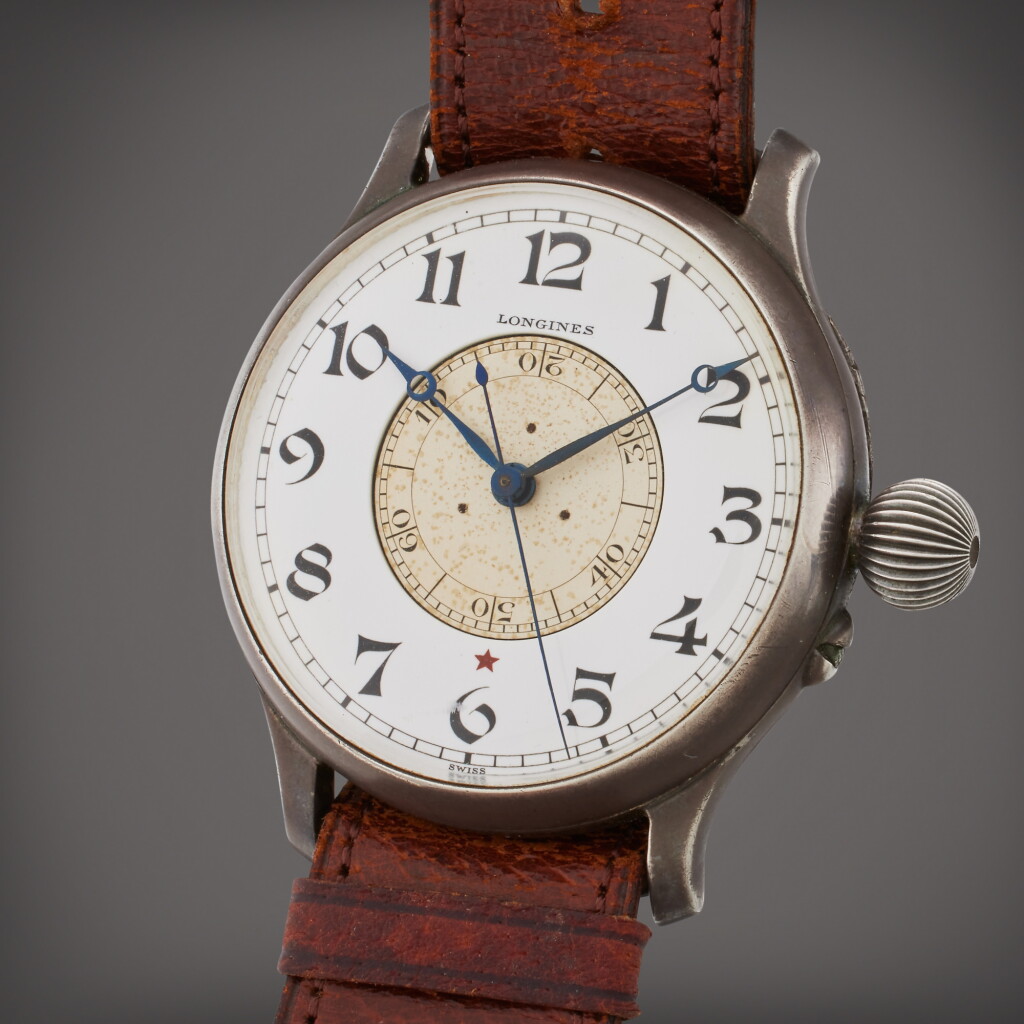 View full screen - View 1 of Lot 56. Weems | Retailed by A. Wittnauer Co.: An oversized silver second-setting sidereal timed Aviators watch, Previously Belonging to Admiral Richard E. Byrd, Circa 1933.