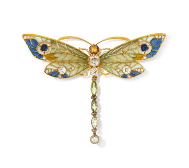 View full screen - View 1 of Lot 35. Masriera | Broche émail, diamants, saphirs et péridots | Enamel, diamond, sapphire and peridot brooch.