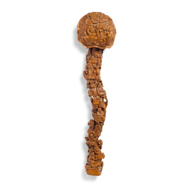 View full screen - View 1 of Lot 322. A LARGE BOXWOOD RUYI SCEPTRE, LATE QING DYNASTY | 晚清 黃楊木雕十八羅漢紋如意.