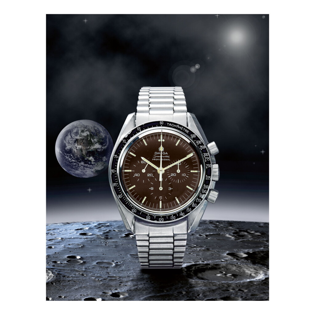 View full screen - View 1 of Lot 16. OMEGA | SPEEDMASTER REF 145.022-69 'TROPICAL', A STAINLESS STEEL CHRONOGRAPH WRISTWATCH WITH BRACELET, MADE IN 1970.