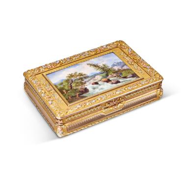 View full screen - View 1 of Lot 46. A Four-Colour Gold and Enamel Snuff Box, Hanau, circa 1820/1825.