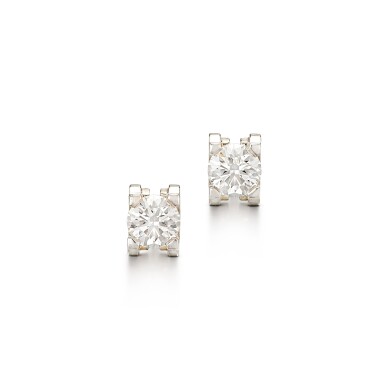 View full screen - View 1 of Lot 221. 'C de Cartier' Pair of Diamond Ear Studs | 卡地亞 | 'C de Cartier' 1.54 及 1.50克拉 圓形 F色 鑽石 耳環一對.