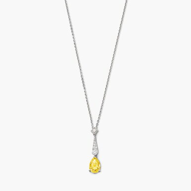 View full screen - View 1 of Lot 1240. Fancy Vivid Yellow Diamond and Diamond Pendant Necklace | 尚美 | 2.65克拉 艷彩黃色鑽石 配 鑽石 吊墜項鏈.