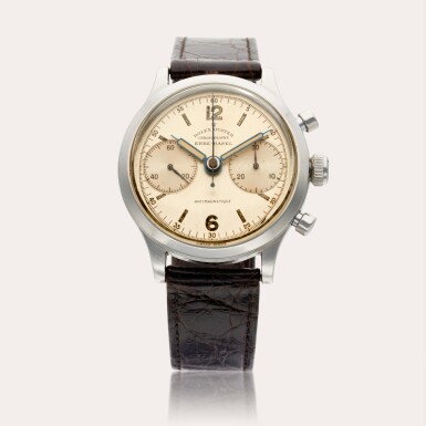View full screen - View 1 of Lot 413. Reference 3525 Oyster Chronograph | Retailed by Erbe-Basel: A stainless steel chronograph wristwatch, Circa 1946.