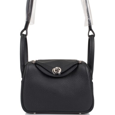 View full screen - View 1 of Lot 56. HERMÈS | BLACK MINI LINDY OF CLEMENCE LEATHER WITH PALLADIUM HARDWARE.