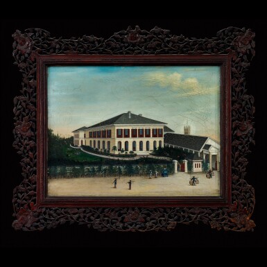 View full screen - View 1 of Lot 180. Chowkwa (fl. 1850-1880) or His Studio, circa 1860-1865 Foreign Establishment on the Bund at Shanghai | 周呱(活躍於1850-1880年)或其工作室 約1860-1865年 上海外灘外國商館圖 布本油畫 鏡框.