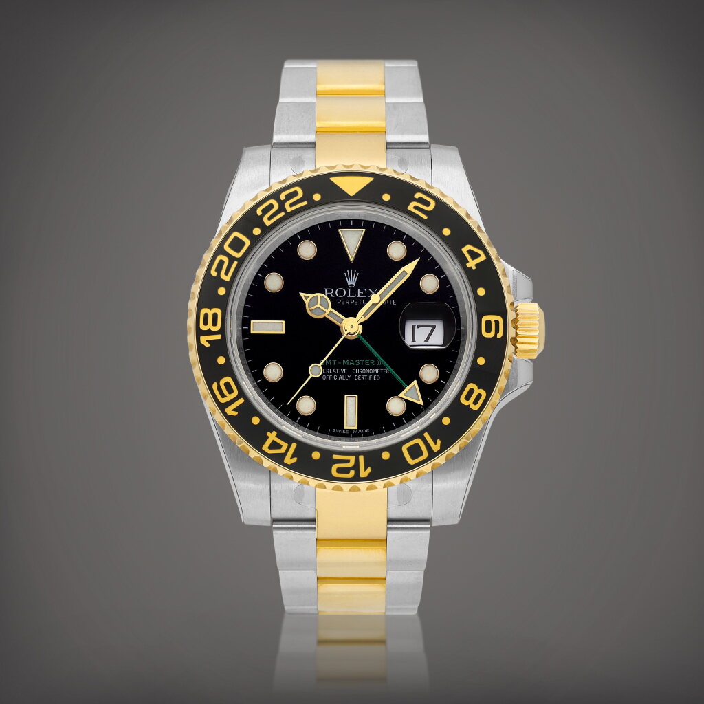 View full screen - View 1 of Lot 2108. GMT-Master II, Reference 116713LN | A brand new yellow gold and stainless steel dual time zone wristwatch with date and bracelet, Circa 2011 | 勞力士 | GMT-Master II 型號116713LN | 全新黃金及精鋼兩地時間鏈帶腕錶,備日期顯示,約2011年製.