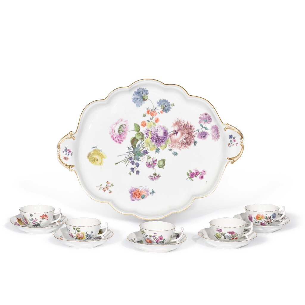 View full screen - View 1 of Lot 139. A Meissen tray and five cups and saucers, circa 1750.