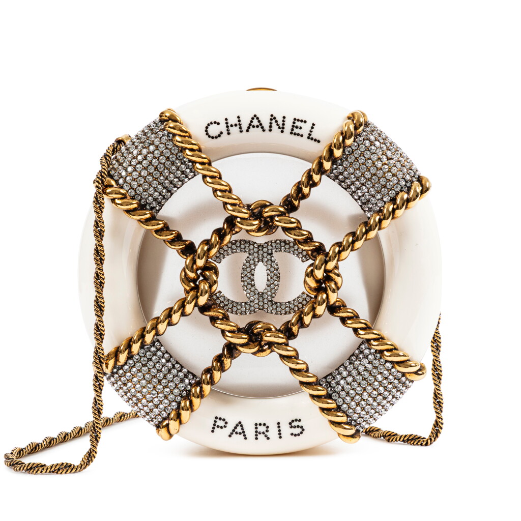View full screen - View 1 of Lot 698. White Strass and Resin Nautical Wheel Métiers d'Art Minaudière Bronze Hardware, 2018.