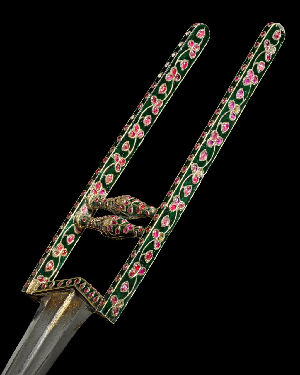 View full screen - View 1 of Lot 125. A large Mughal gem-set enamelled dagger (katar), India, 17th century.