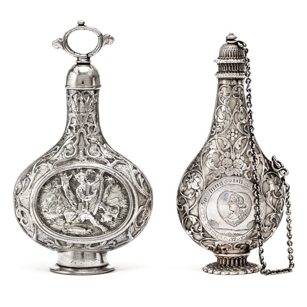 View full screen - View 1 of Lot 93. Two Continental Silver-Gilt Scent Flasks, Late 17th Century.