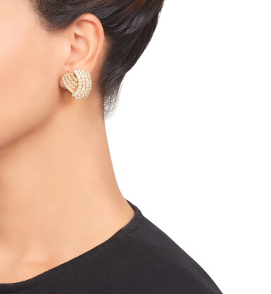View full screen - View 1 of Lot 317. Tiffany & Co. | Pair of Gold and Diamond Earclips.