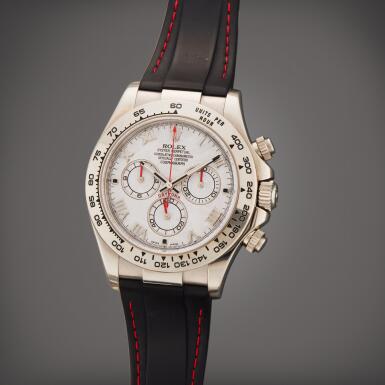 View full screen - View 1 of Lot 143. Reference 116519 Daytona | A white gold automatic chronograph wristwatch with meteorite dial, Circa 2014.