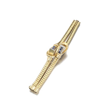 View full screen - View 1 of Lot 1073. Sapphire and diamond bracelet, circa 1940.