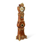 Régulateur de parquet astronomique en marqueterie de bois de rose, amarante, filets de houx et bronze doré au C couronné, d'époque Louis XV, le cadran signé Julien Leroy, vers 1750, attribué à Jean-Pierre Latz