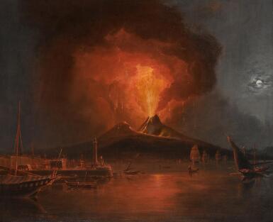 View full screen - View 1 of Lot 61. C. JOHN M. WHICHELO | A moonlit view over the bay of Naples, with the eruption of Vesuvius on 22 February 1822.