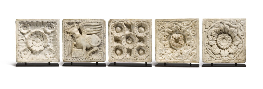 View full screen - View 1 of Lot 704. Five Relief Panels from an Altar Screen.