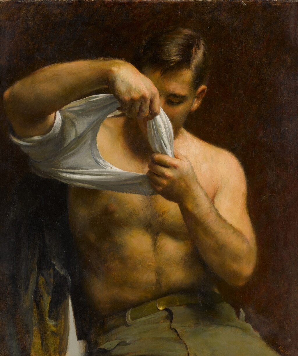 View full screen - View 1 of Lot 401. Man Putting on His Shirt.