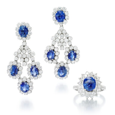 View full screen - View 1 of Lot 113. SAPPHIRE AND DIAMOND DEMI-PARURE.