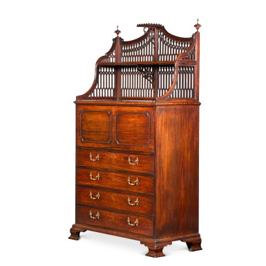 View full screen - View 1 of Lot 110. A George III mahogany secretaire-chest, circa 1765, attributed to Thomas Chippendale.