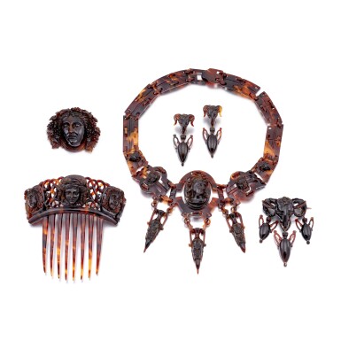 View full screen - View 1 of Lot 75. A rare tortoiseshell mourning parure, probably Naples, circa 1840 .