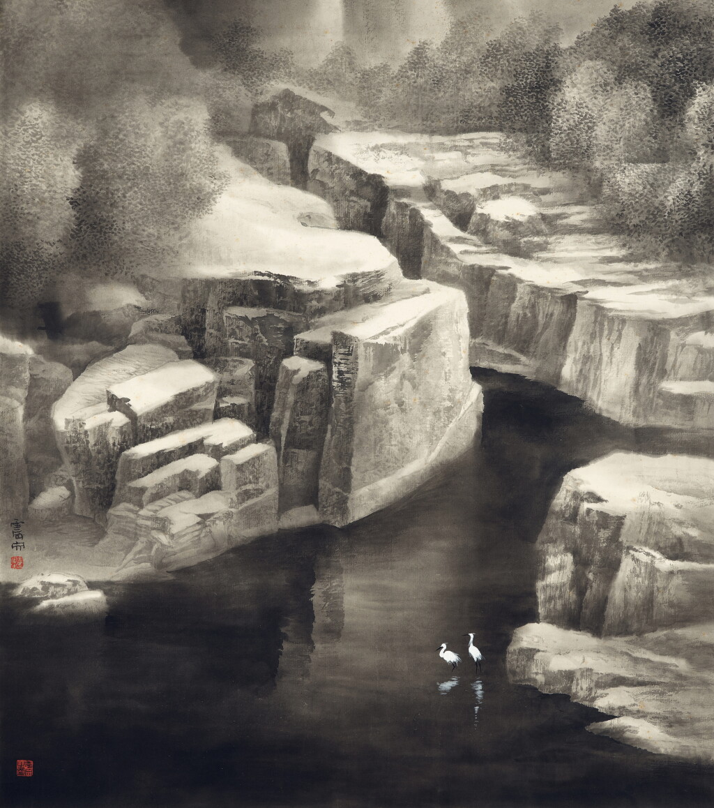 View full screen - View 1 of Lot 6079. 樂震文 新雪 | Le Zhenwen, Cranes in the Snow.