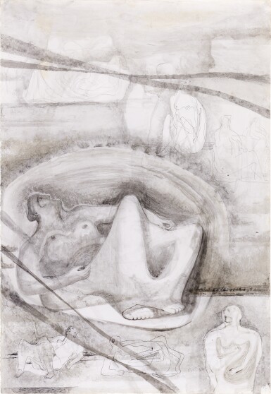 View full screen - View 1 of Lot 126. Drawing for Sculpture: Reclining Figures.