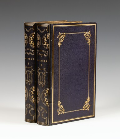 View full screen - View 1 of Lot 124. MOLIÈRE. Œuvres... Paris, 1835-1836. 2 vol. in-4. Reliure de Koehler. Exemplaire de premier tirage..