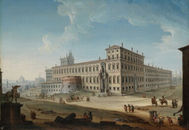 View full screen - View 1 of Lot 586. Rome, view of the Piazza del Quirinale with Castel Sant'Angelo and Saint Peter's Basilica beyond.