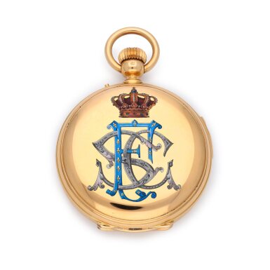 View full screen - View 1 of Lot 1009. A yellow gold half-hunting cased quarter repeating perpetual calendar keyless winding lever watch, late 19th century.