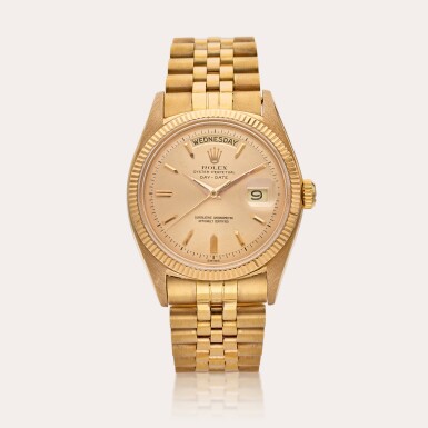 View full screen - View 1 of Lot 564. Reference 1803 Day-Date | A yellow gold automatic wristwatch with bracelet, Circa 1960.