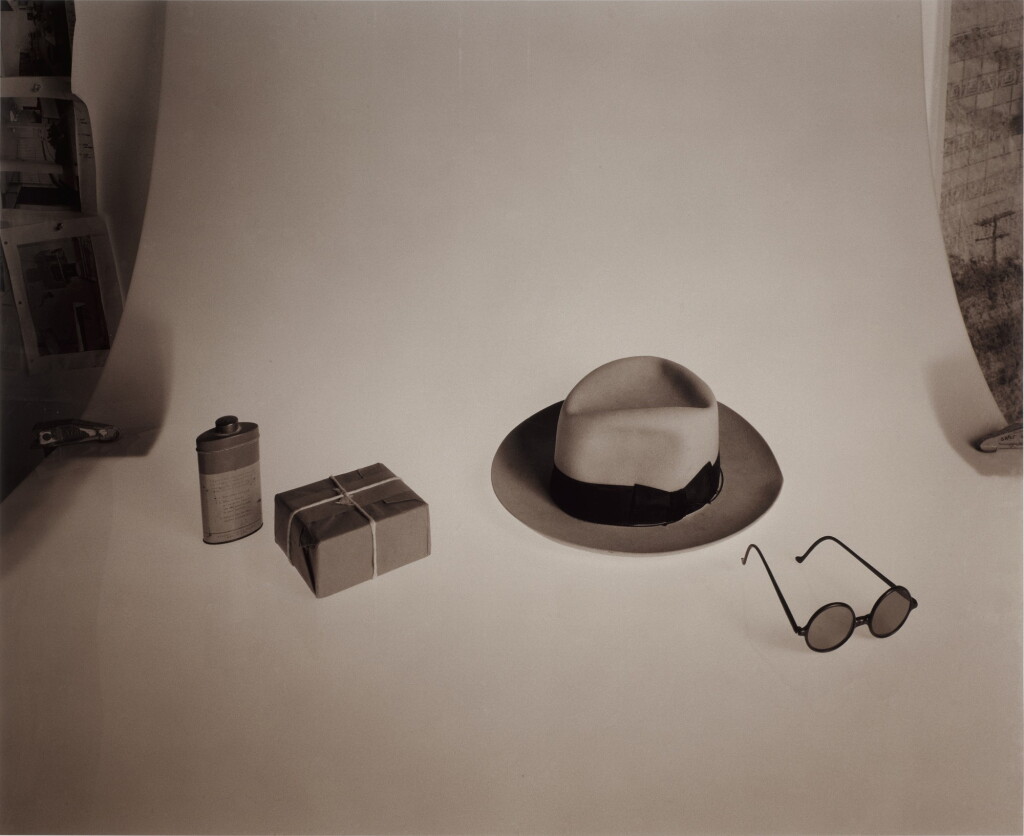 View full screen - View 1 of Lot 56. Still Life in the Observatory, (Perspective/Composition study after Le Corbusier, Villa Savoye at Poissy, toit-jardin looking south west, "grey hat, sunglasses, and two indeterminate objects," 1931).