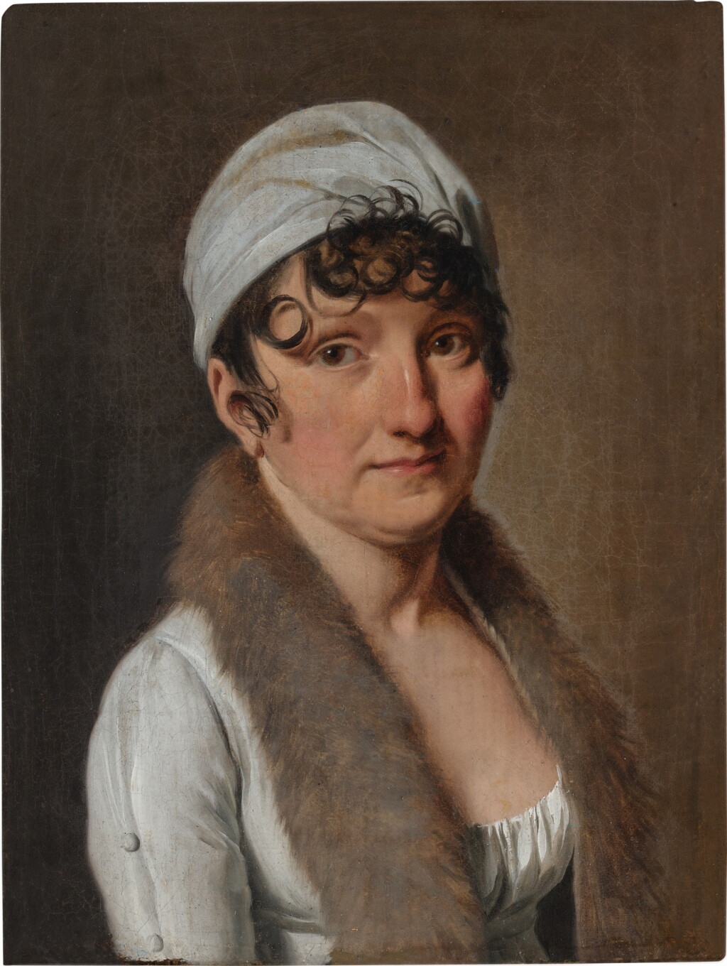 View full screen - View 1 of Lot 33. Portrait of a Woman Wearing a Fur Stole and White Cap.