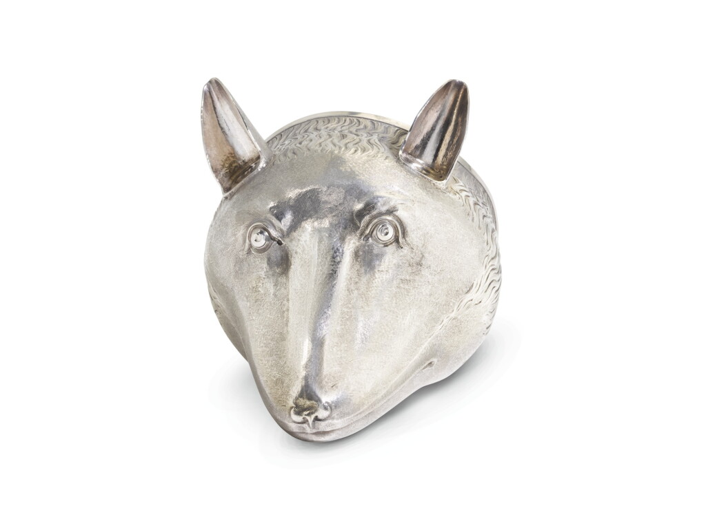 View full screen - View 1 of Lot 159. A large silver fox-mask stirrup cup, probably Charles Hougham, London, 1790.