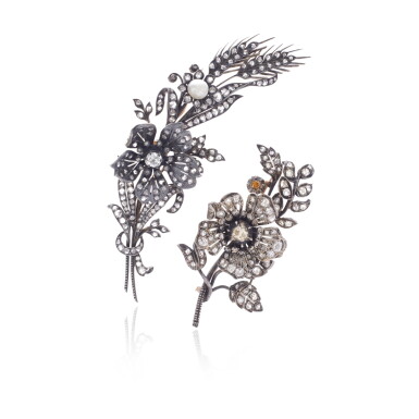 View full screen - View 1 of Lot 772. Pair of diamond brooches, late 19th century.