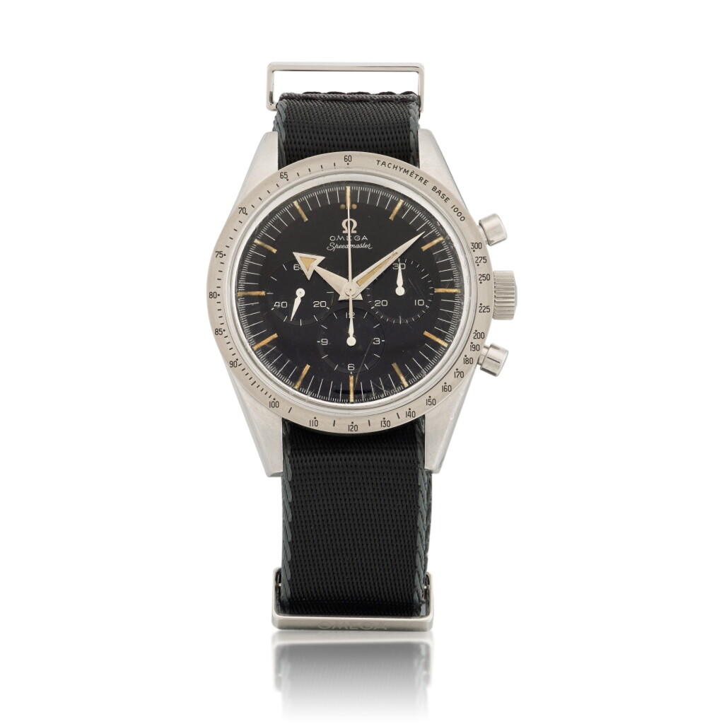 View full screen - View 1 of Lot 35. 'Broad Arrow' Speedmaster, Ref. 2915-1, Stainless steel chronograph wristwatch Made in 1957 | 歐米茄 | 2915-1型號「'Broad Arrow' Speedmaster」精鋼計時腕錶,1957年製.