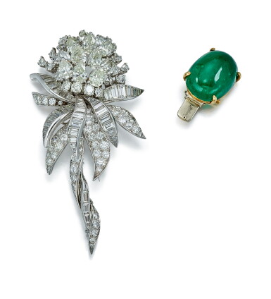 View full screen - View 1 of Lot 9150. EMERALD AND DIAMOND CLIP BROOCH, DAVID WEBB | 祖母綠 配 鑽石 別針, David Webb.