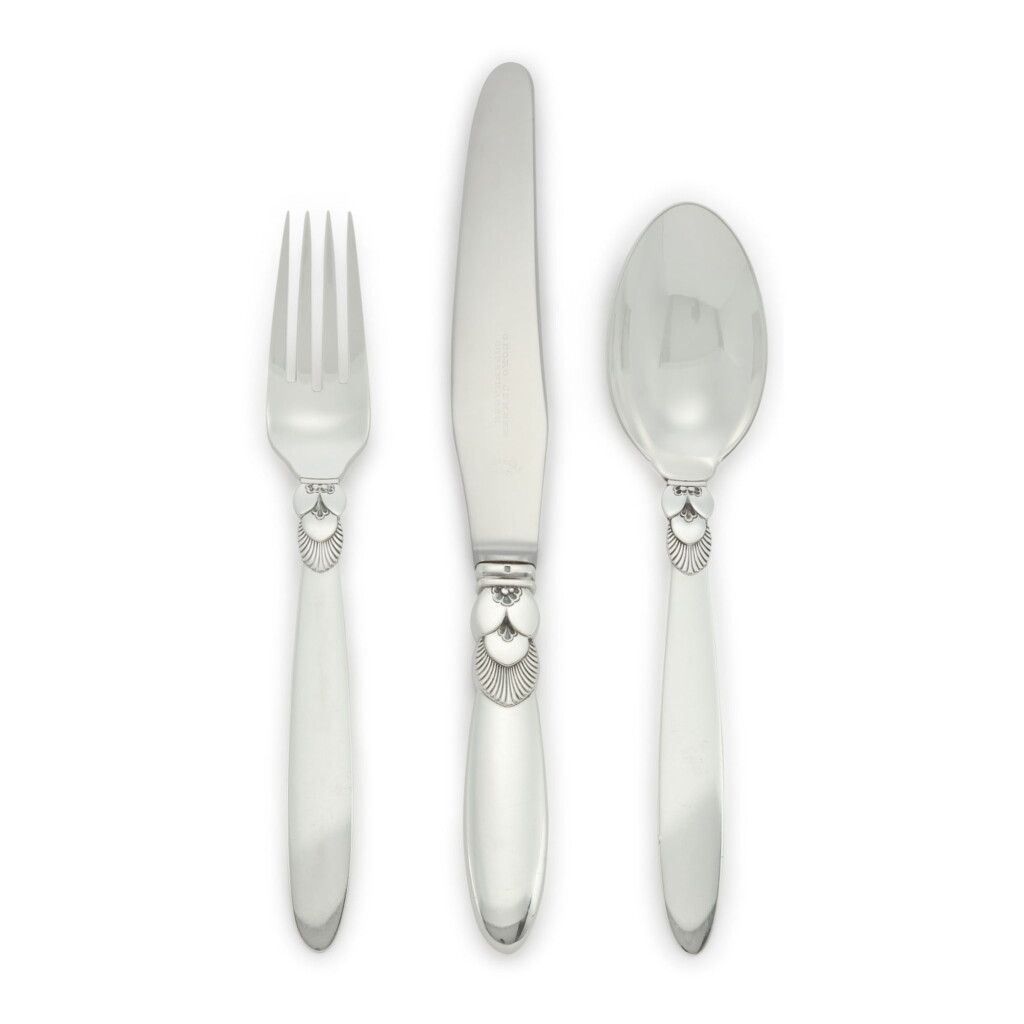 View full screen - View 1 of Lot 940. A DANISH SILVER CACTUS PATTERN FLATWARE SERVICE, GEORG JENSEN SILVERSMITHY, COPENHAGEN, CIRCA 1933-44.