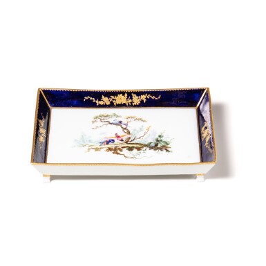 View full screen - View 1 of Lot 1310. A Sevres bleu lapis rectangular tray, 'plateau a tiroir a pieds', 1757.