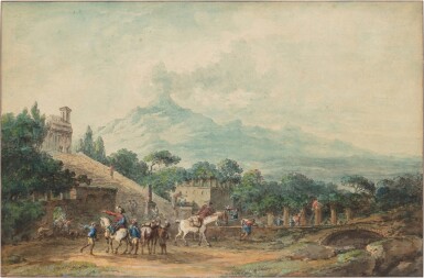 View full screen - View 1 of Lot 131. A view of the Etna from the convent of the Capuchin in Taormina | L'Etna, vu depuis le couvent des Capucins à Taormine.