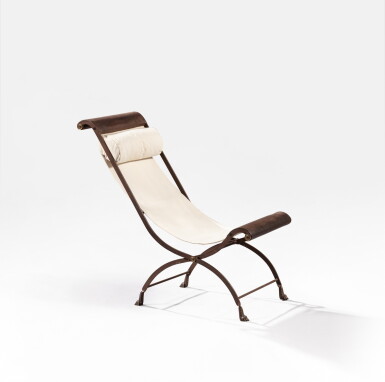 View full screen - View 1 of Lot 110. An iron deckchair, in the taste of Madeleine Castaing, 20th century | Chaise longue en fer, dans le goût de Madeleine Castaing, XXe siècle.