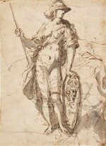 Recto: Standing figure of Athena, with other figure studies; Verso: Seated female nude turning to her left, and separate studies of horses