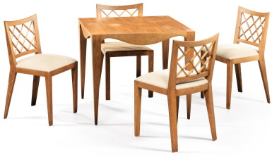View full screen - View 1 of Lot 223. JEAN ROYÈRE | CROISILLON TABLE AND FOUR CHAIRS, CIRCA 1950.