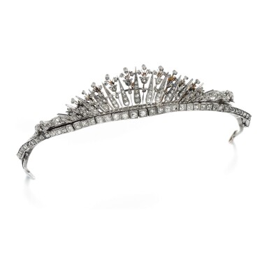 View full screen - View 1 of Lot 249. DIAMOND TIARA/BRACELET, CIRCA 1900.