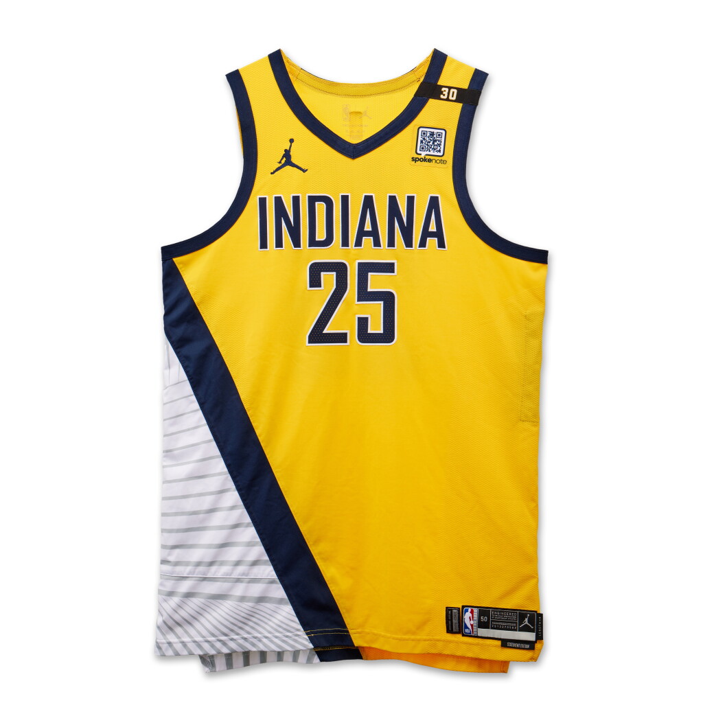 View full screen - View 1 of Lot 92. Jalen Smith Indiana Pacers 2024 NBA Playoffs Eastern Conference Round 1 Game Worn Statement Edition Jersey | Game 1.