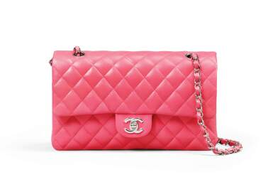 View full screen - View 1 of Lot 2. Dark Pink Lambskin Medium Double Flap Silver Hardware, 2006.